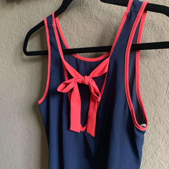 Blue and Pink Tank-Top Blouse with Ribbon Bow. - Picture 1 of 8